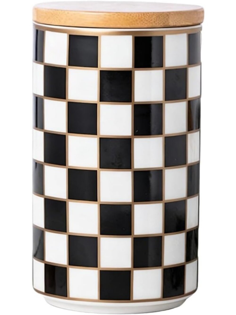 Checkered Airtight Ceramic Canister for Kitchen Storage - Black & White Coffee